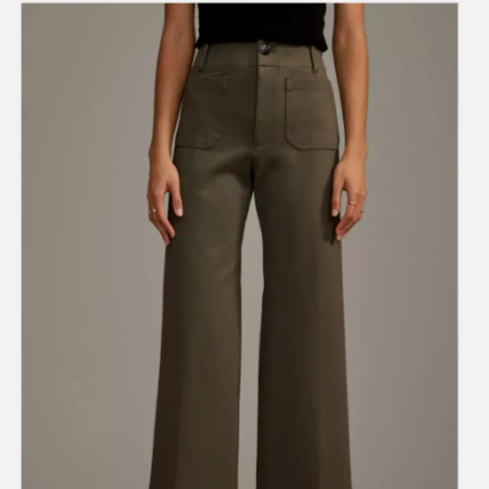 Anthropologie Maeve Colette Cropped Wide-Leg Pants Ponte Edition Dried Fern